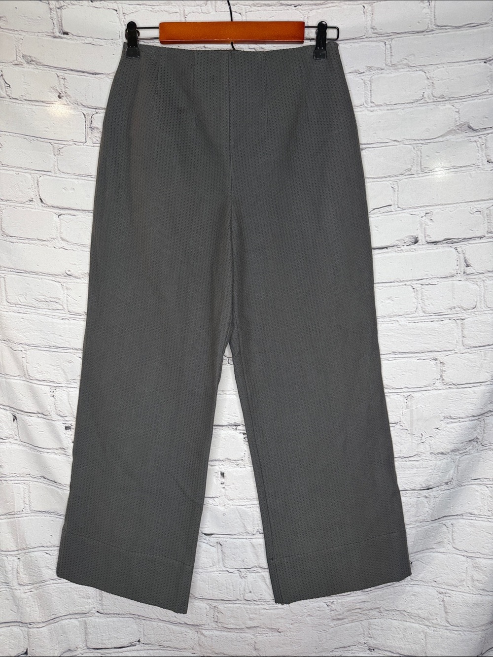 Caron Callahan Gray Ankle Length Wide Leg Textured Pants Size 0